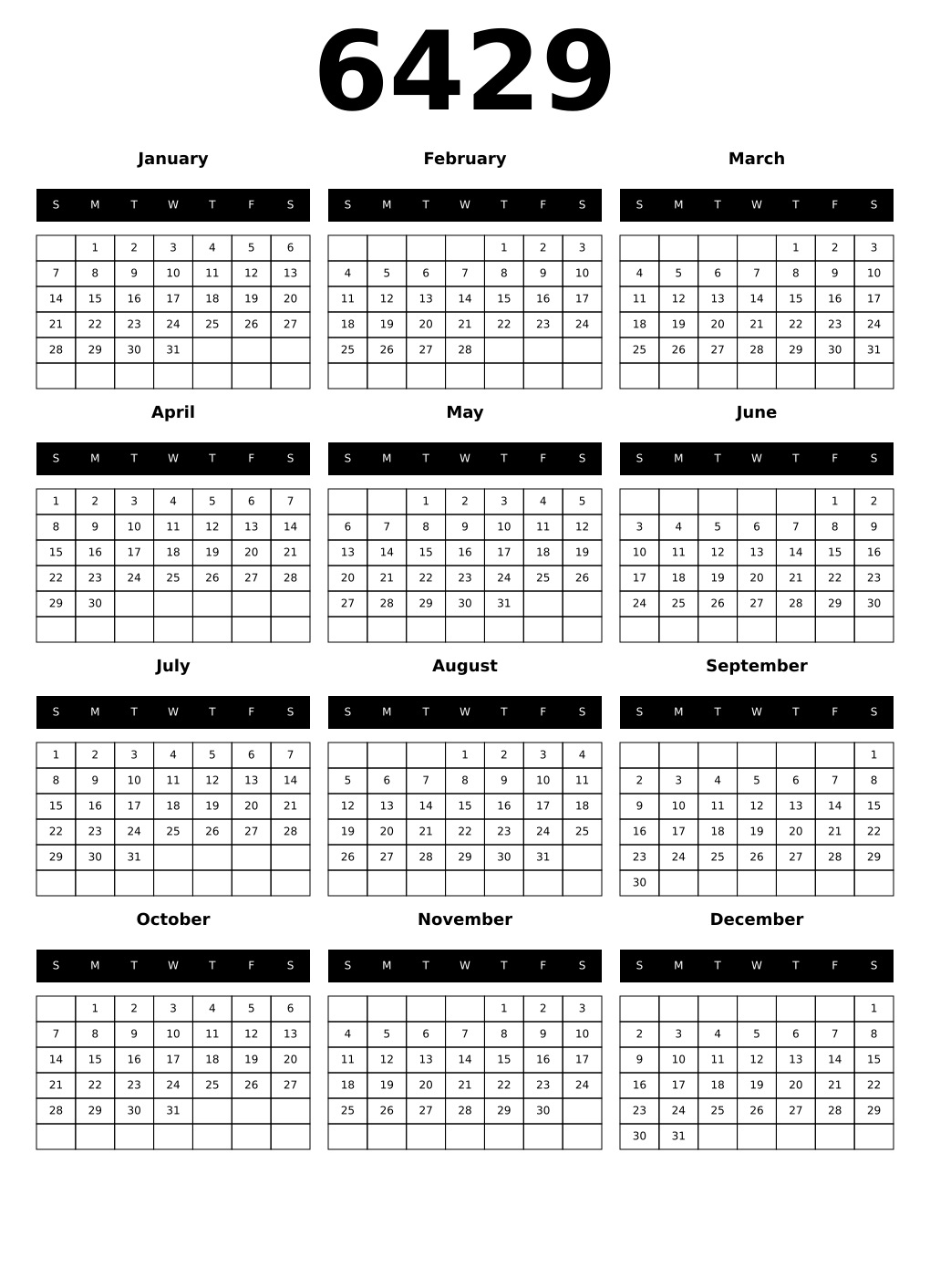 Printable 6429 Calendars