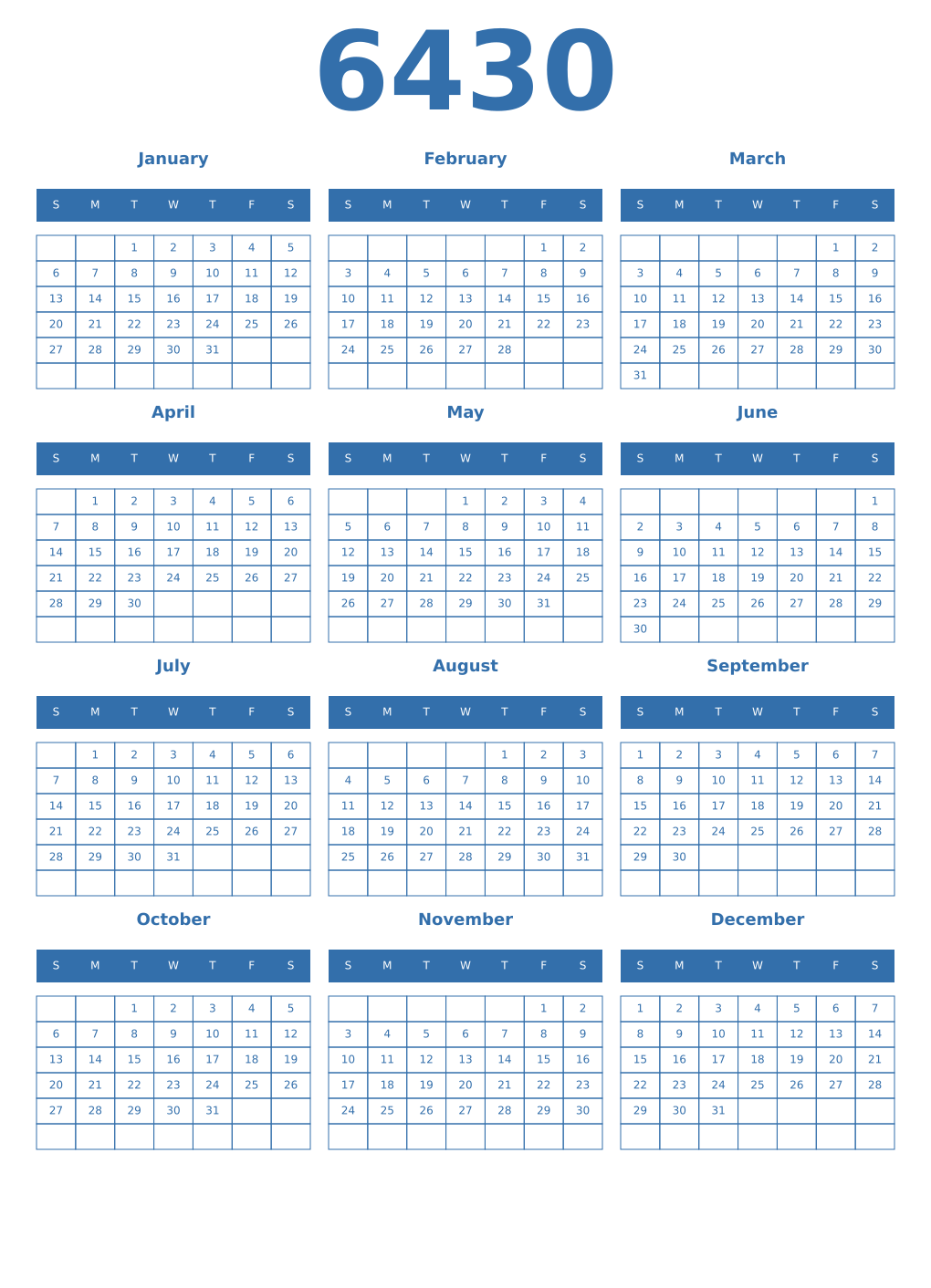 Printable 6430 Year Calendars blue