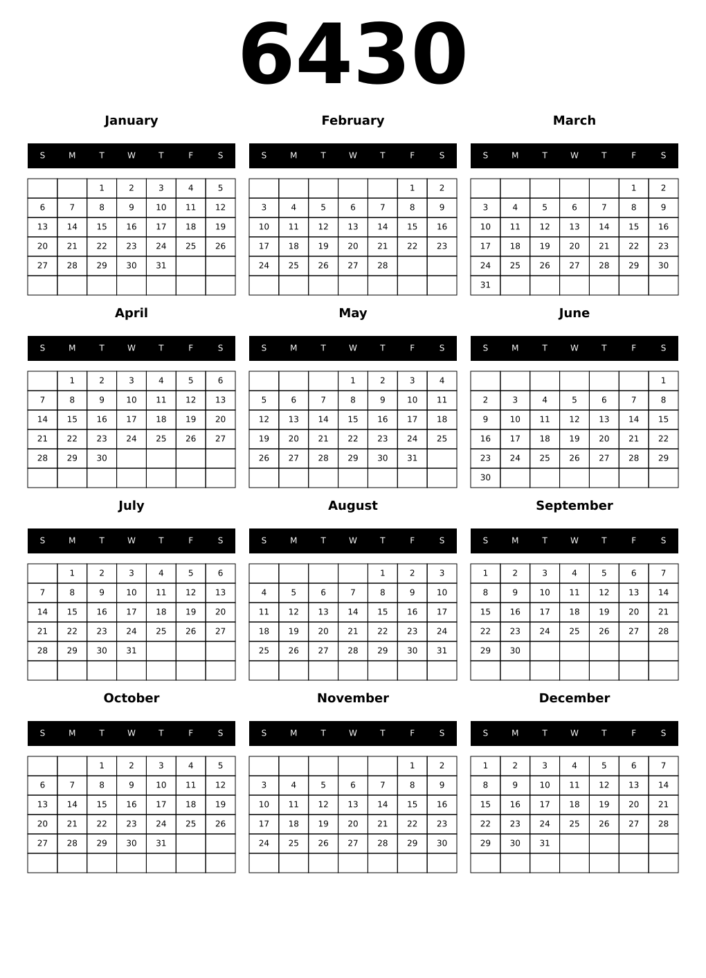 Printable 6430 Calendars