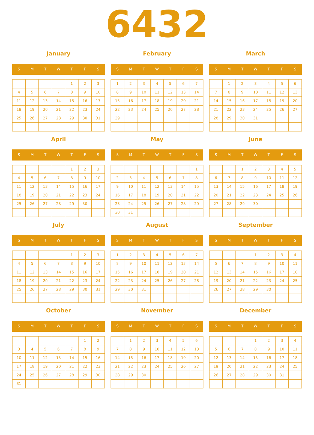 Printable 6432 Year Calendars gamboge
