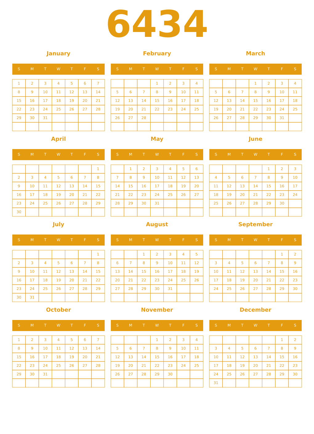 Printable 6434 Year Calendars gamboge