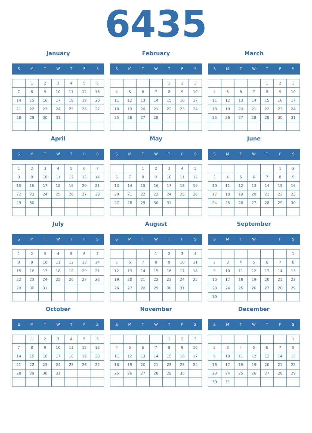 Printable 6435 Year Calendars blue