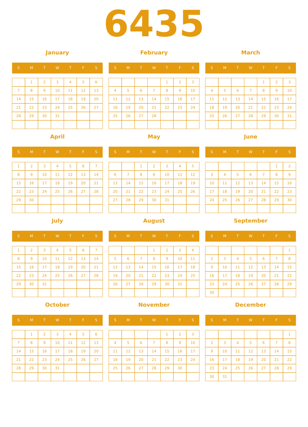 Printable 6435 Year Calendars gamboge