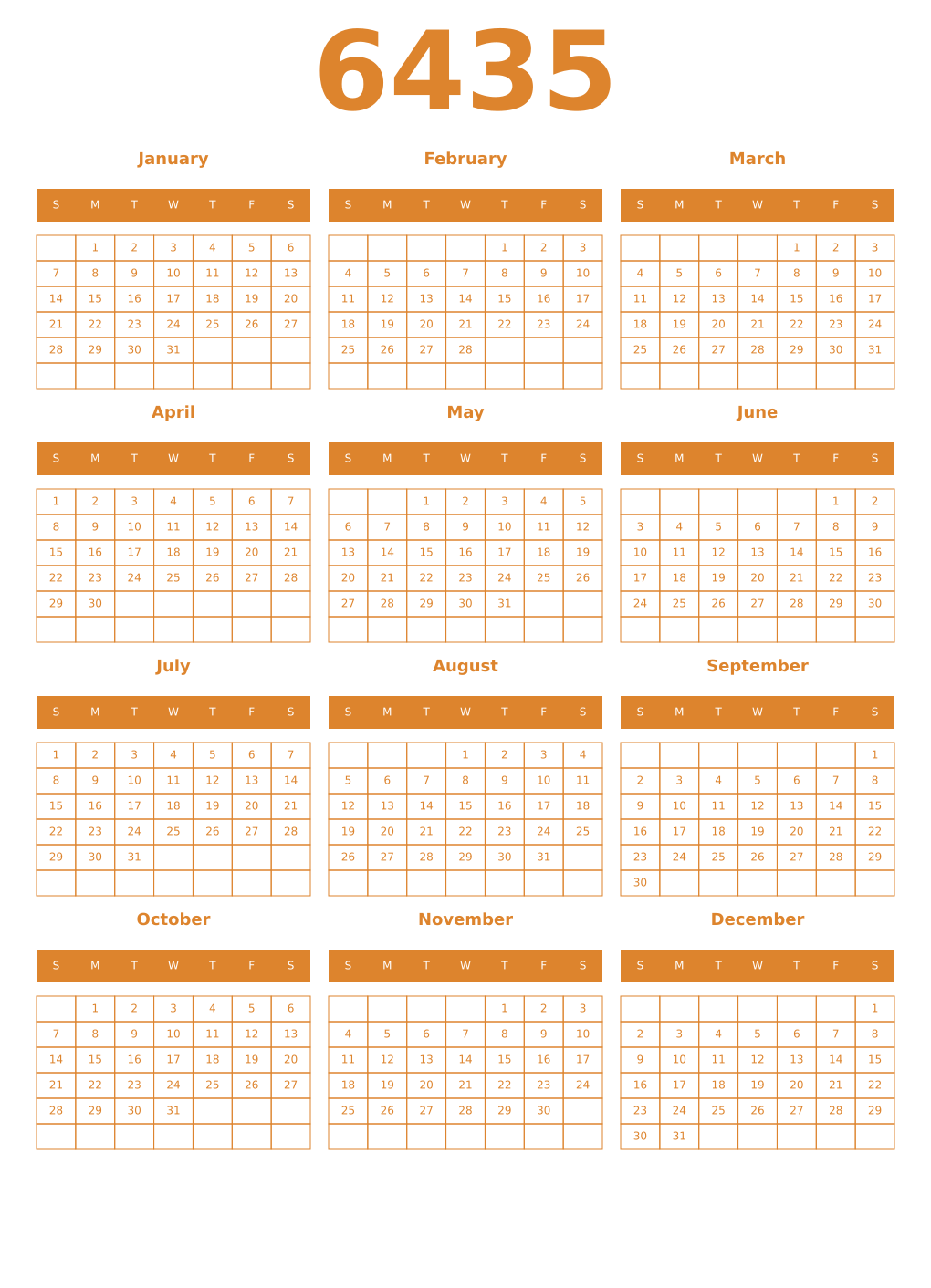 Printable 6435 Year Calendars orange