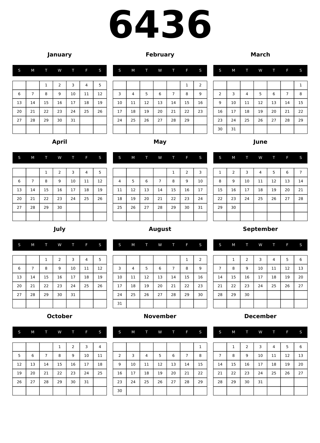 Printable 6436 Calendars
