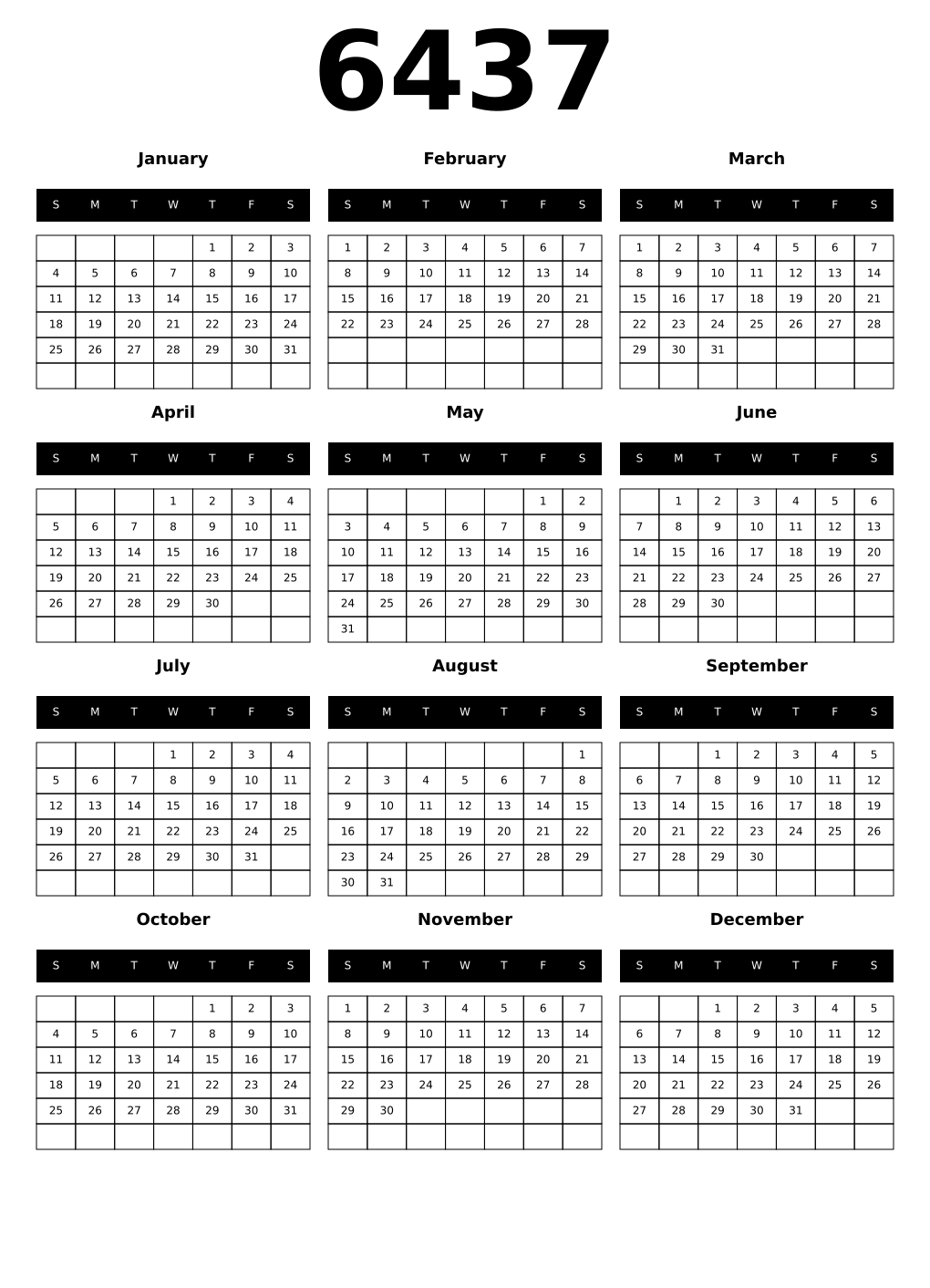 Printable 6437 Calendars