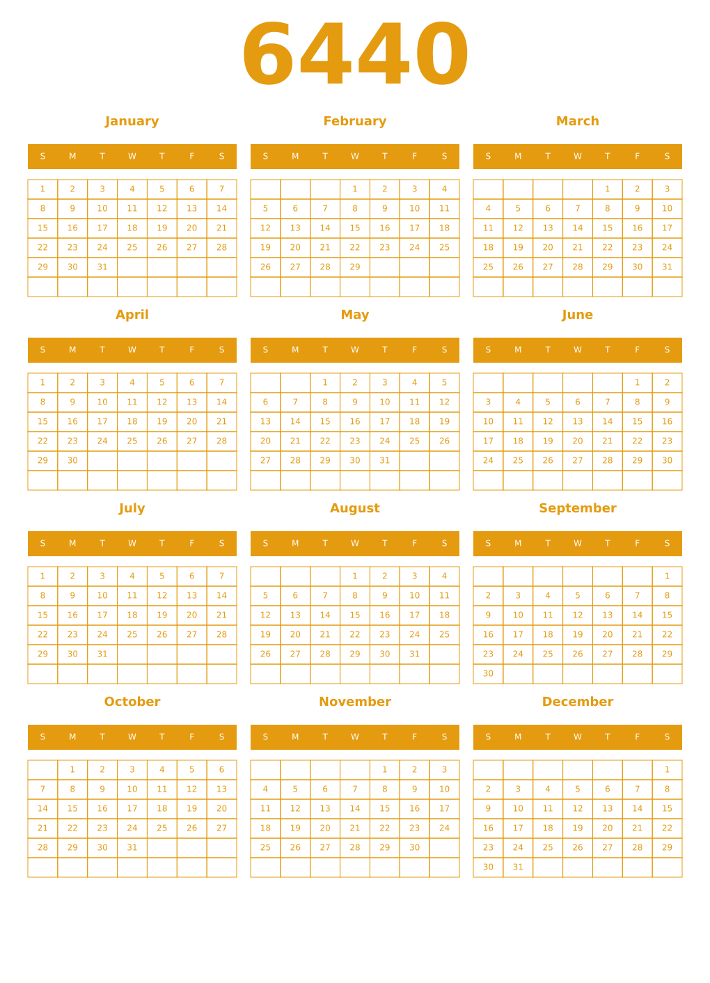 Printable 6440 Year Calendars gamboge
