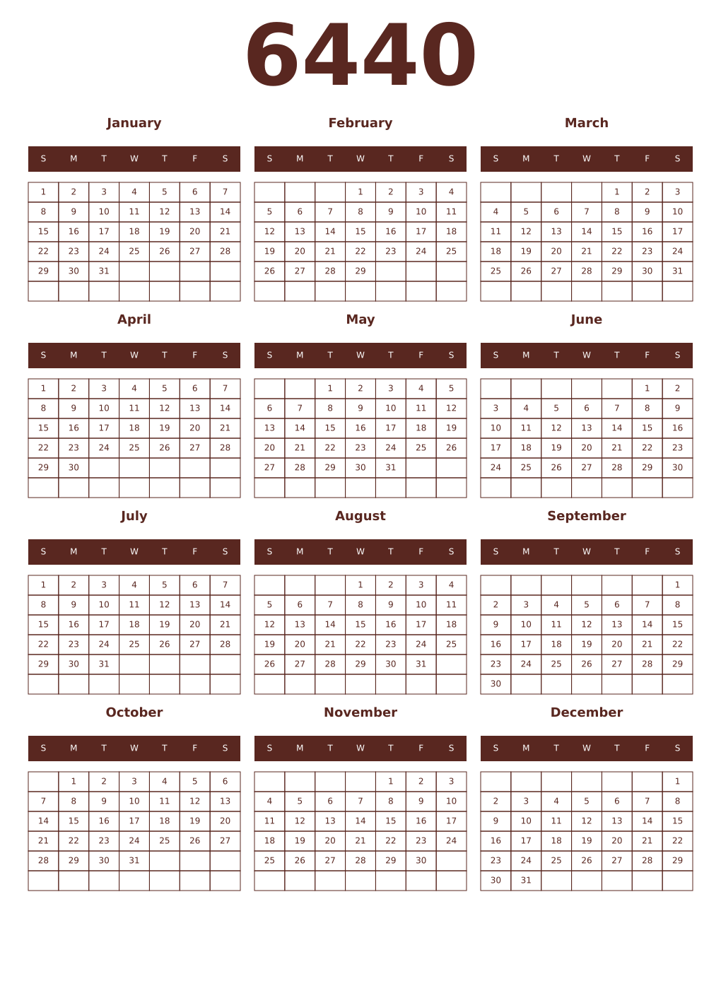 Printable 6440 Year Calendars mortuum