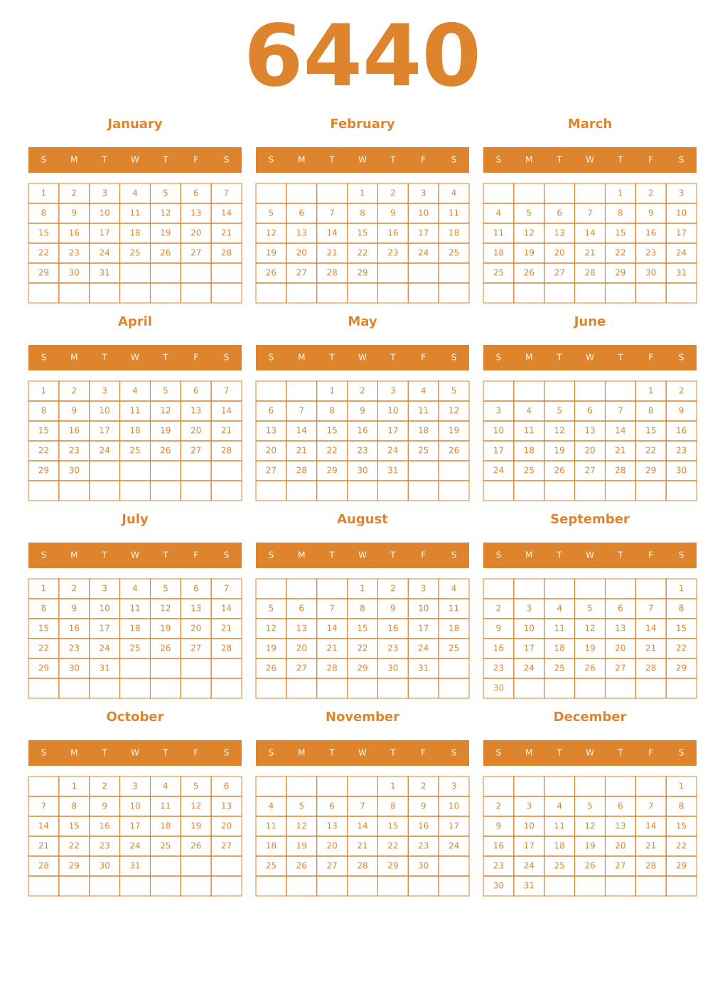 Printable 6440 Year Calendars orange
