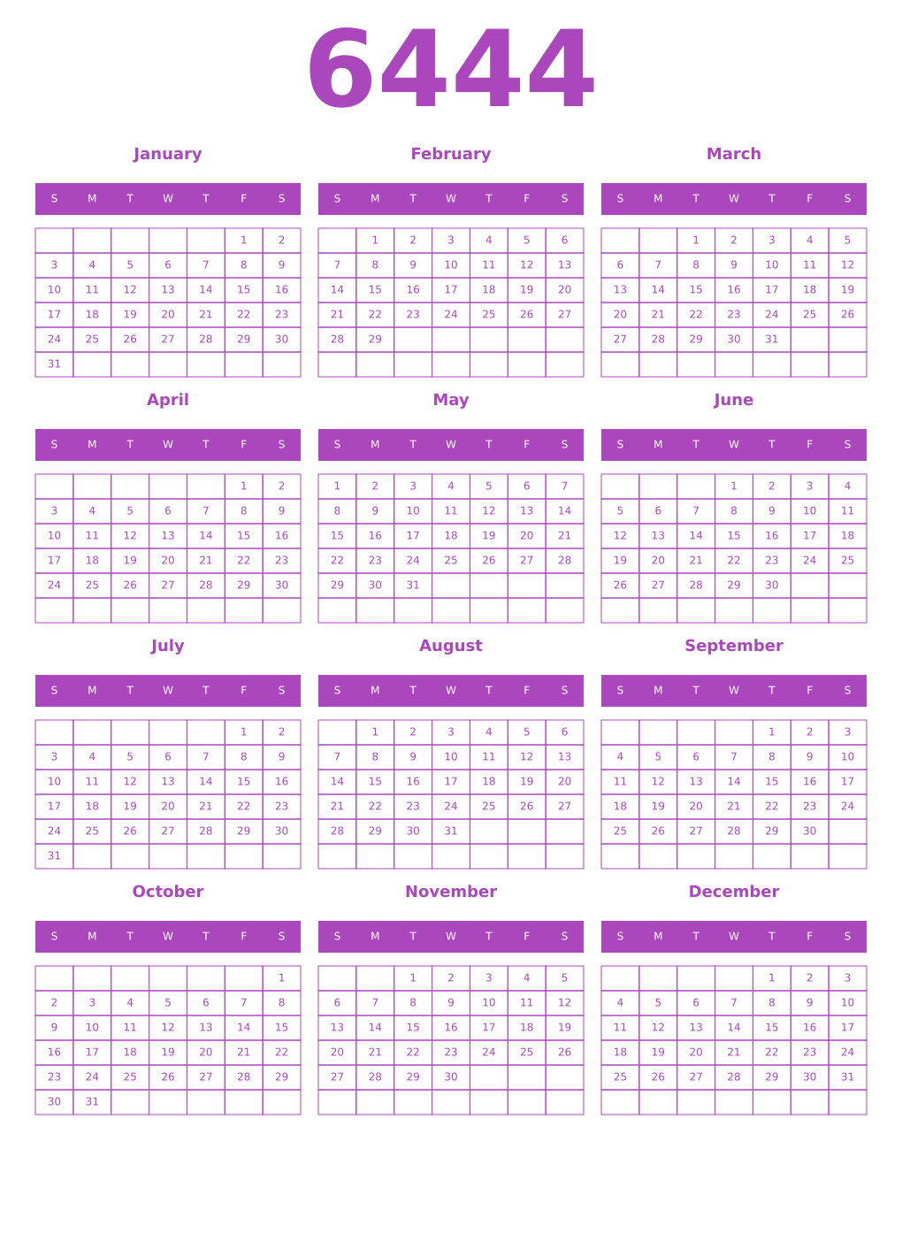 Printable 6444 Calendars