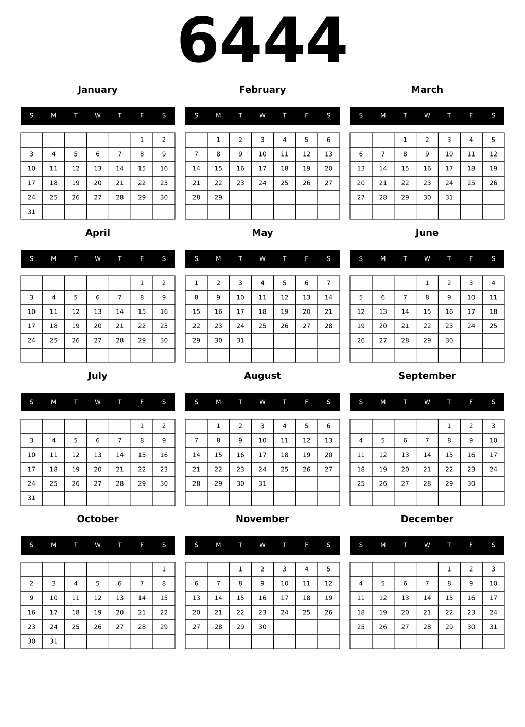 Printable 6444 Calendars
