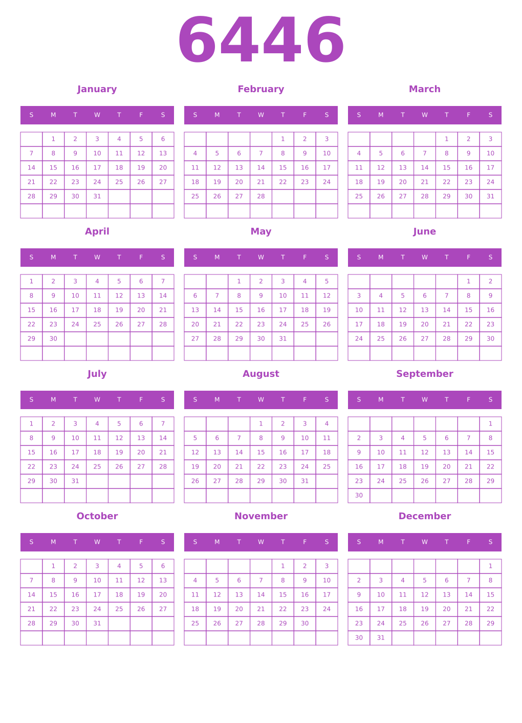 Printable 6446 Calendars