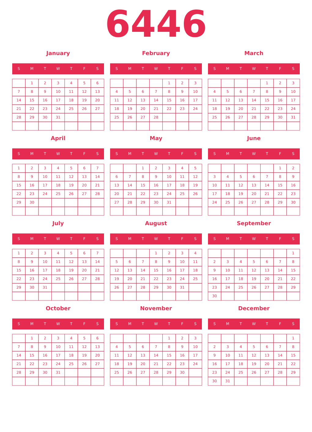 Printable 6446 Year Calendars amaranth
