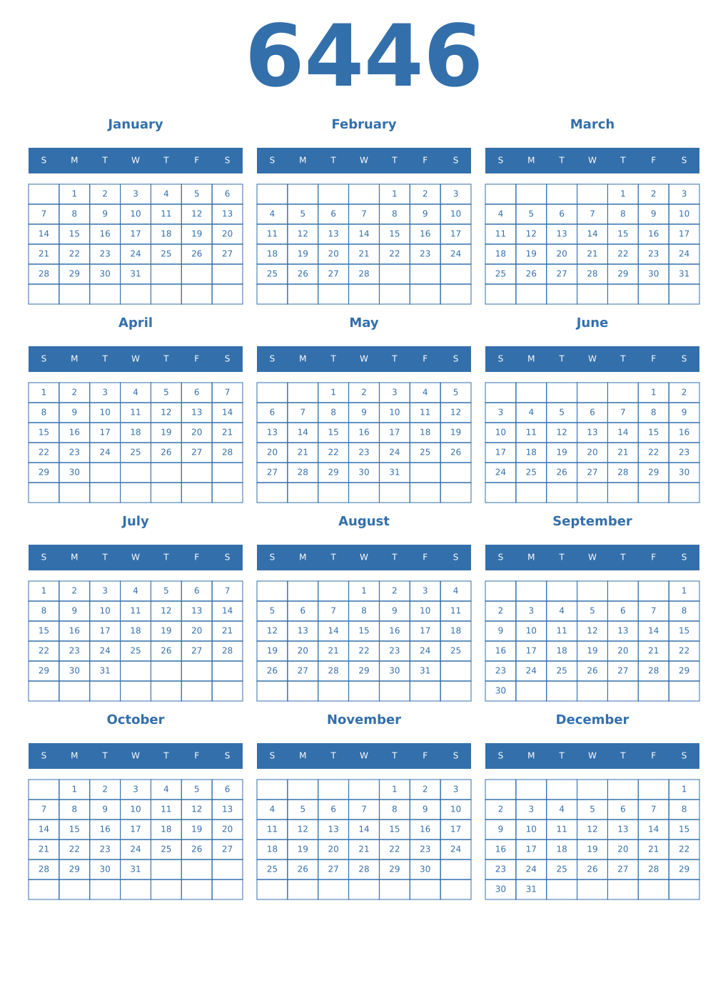 Printable 6446 Year Calendars blue