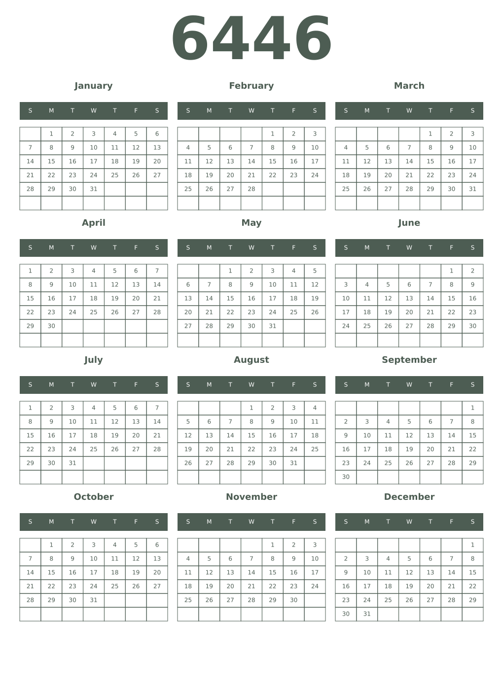 Printable 6446 Year Calendars feldgrau