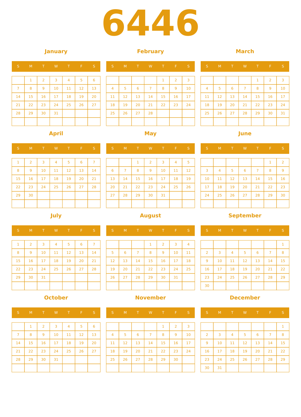 Printable 6446 Year Calendars gamboge