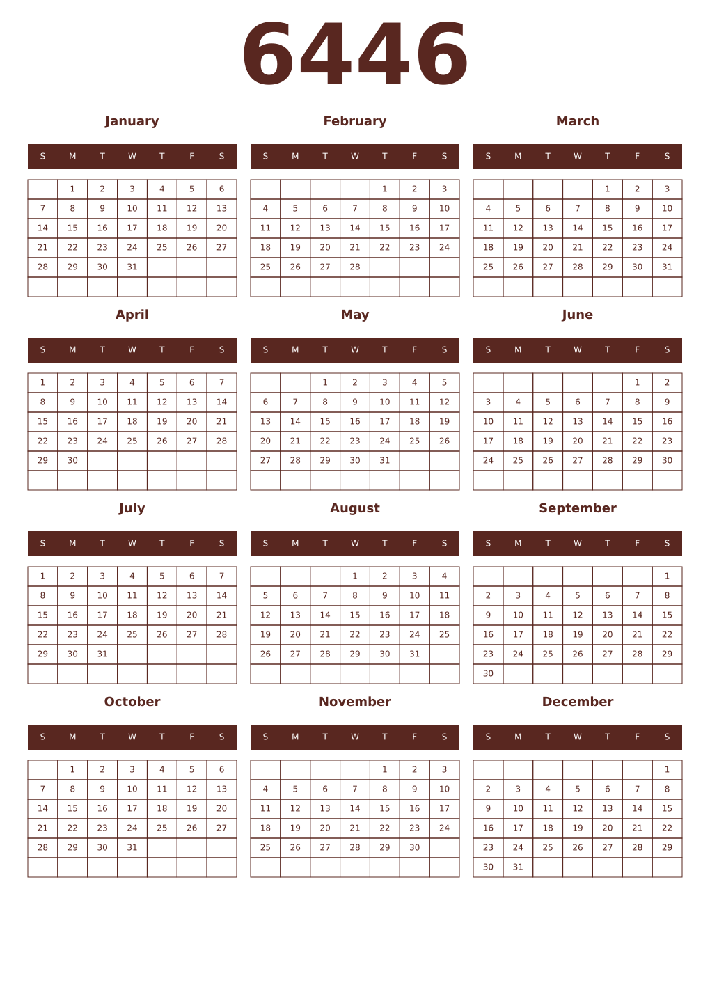 Printable 6446 Year Calendars mortuum