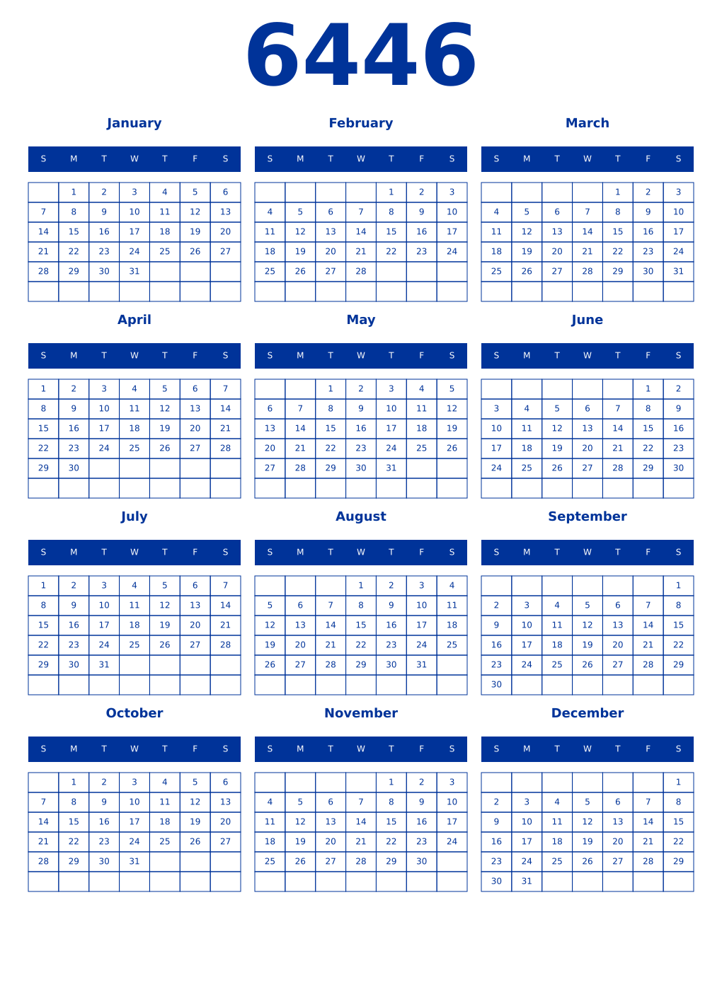 Printable 6446 Year Calendars smalt