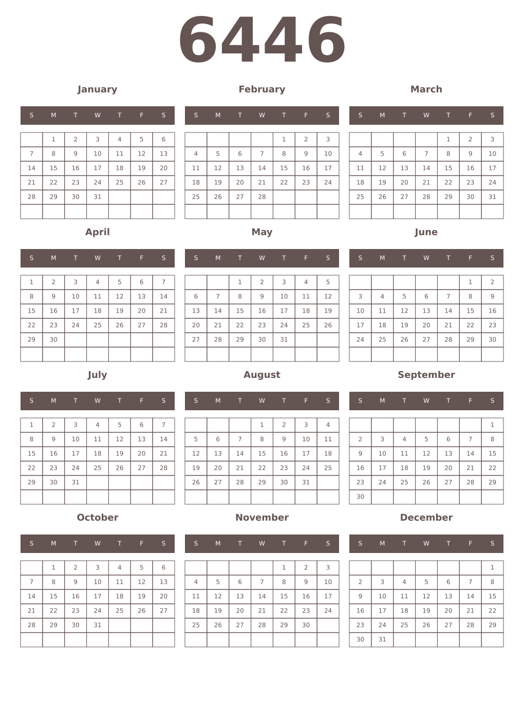 Printable 6446 Year Calendars wenge