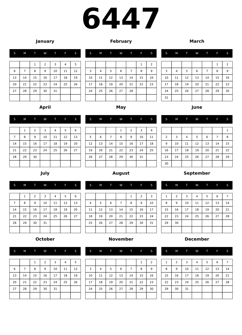 Printable 6447 Calendars
