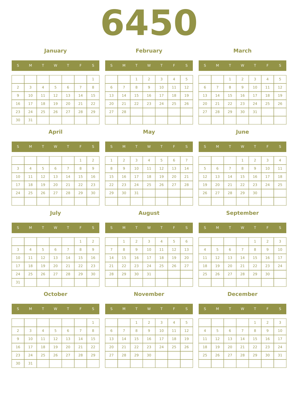 Printable 6450 Year Calendars eburnean