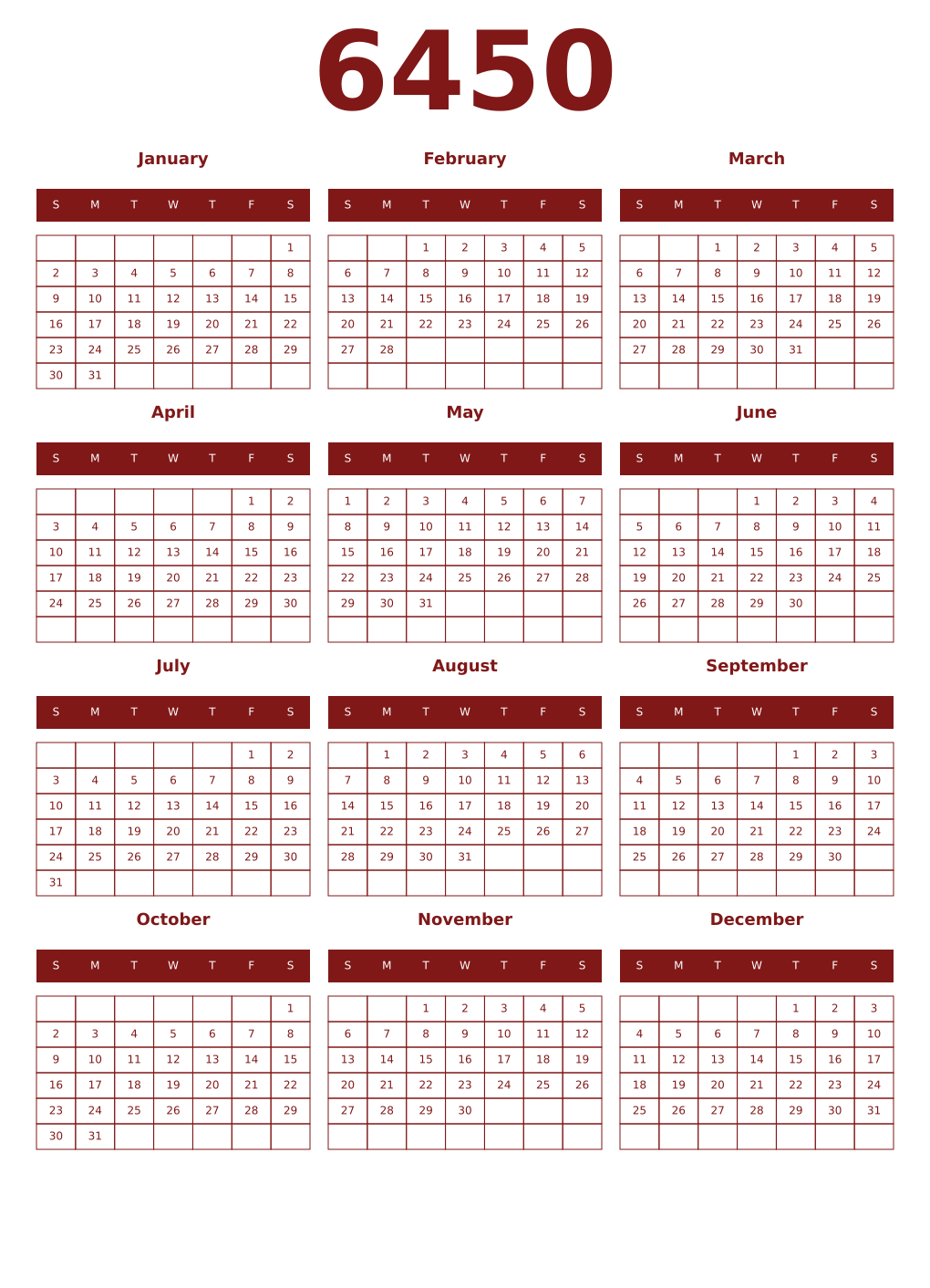 Printable 6450 Year Calendars falu