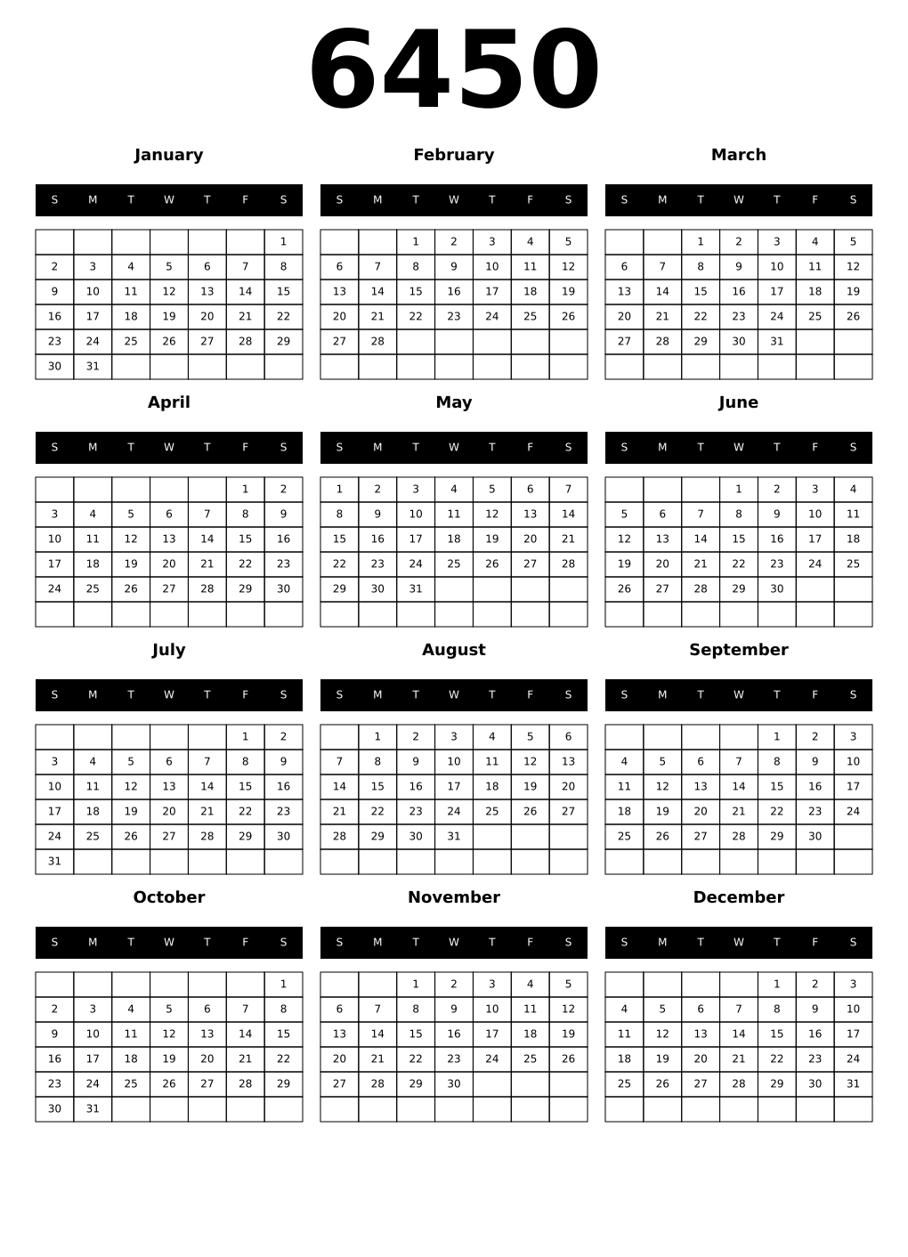 Printable 6450 Calendars