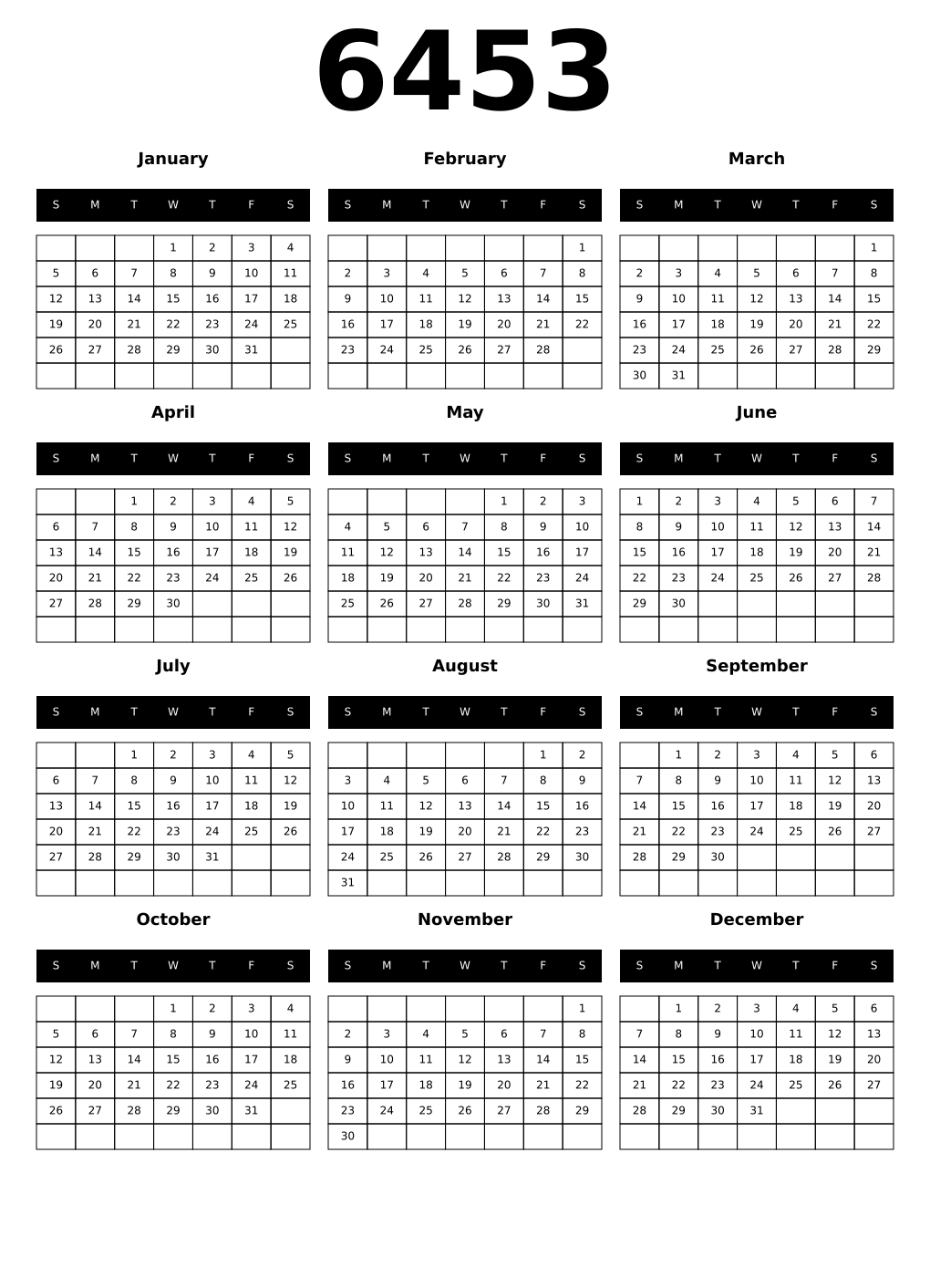 Printable 6453 Calendars