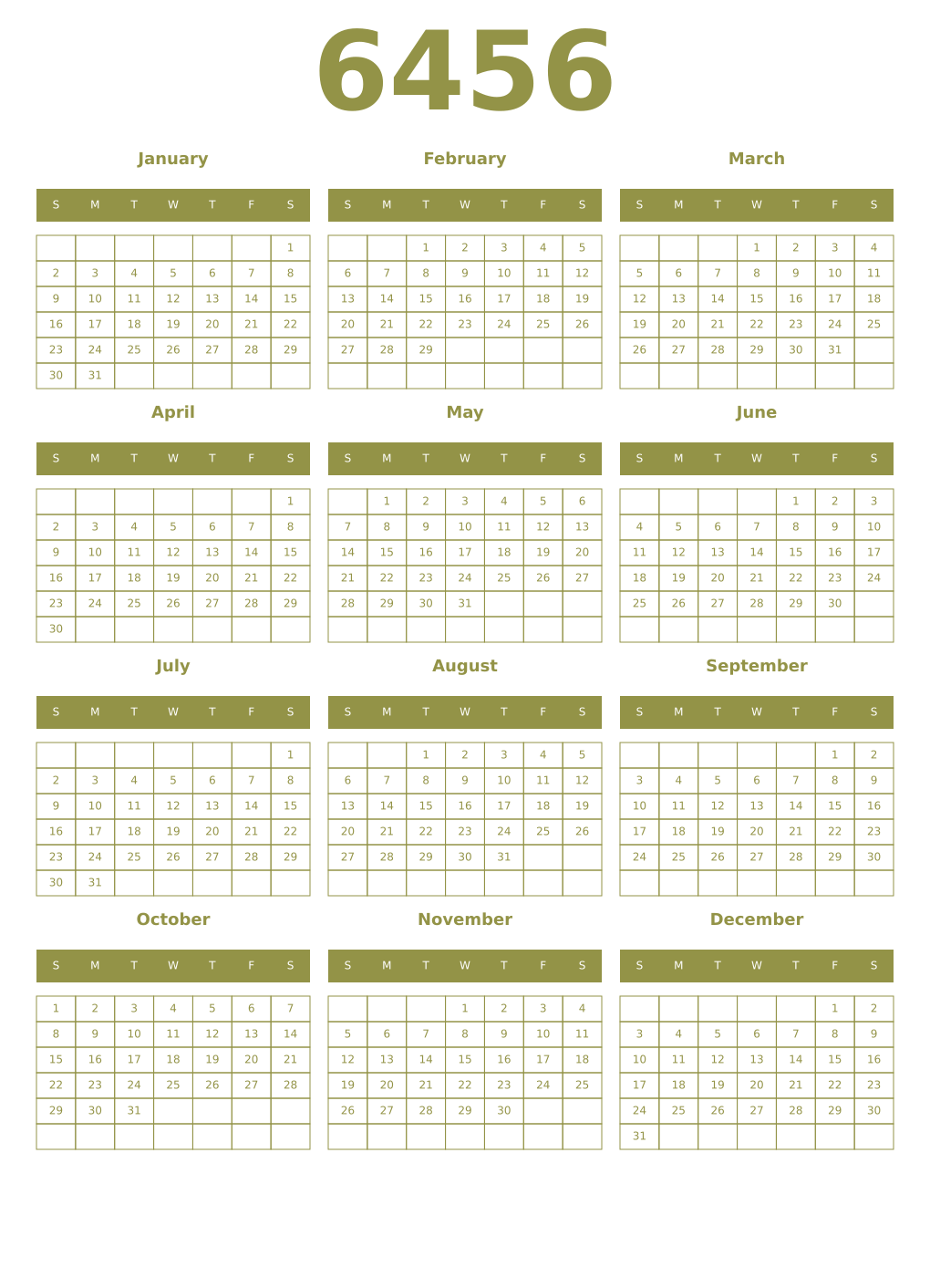 Printable 6456 Year Calendars eburnean