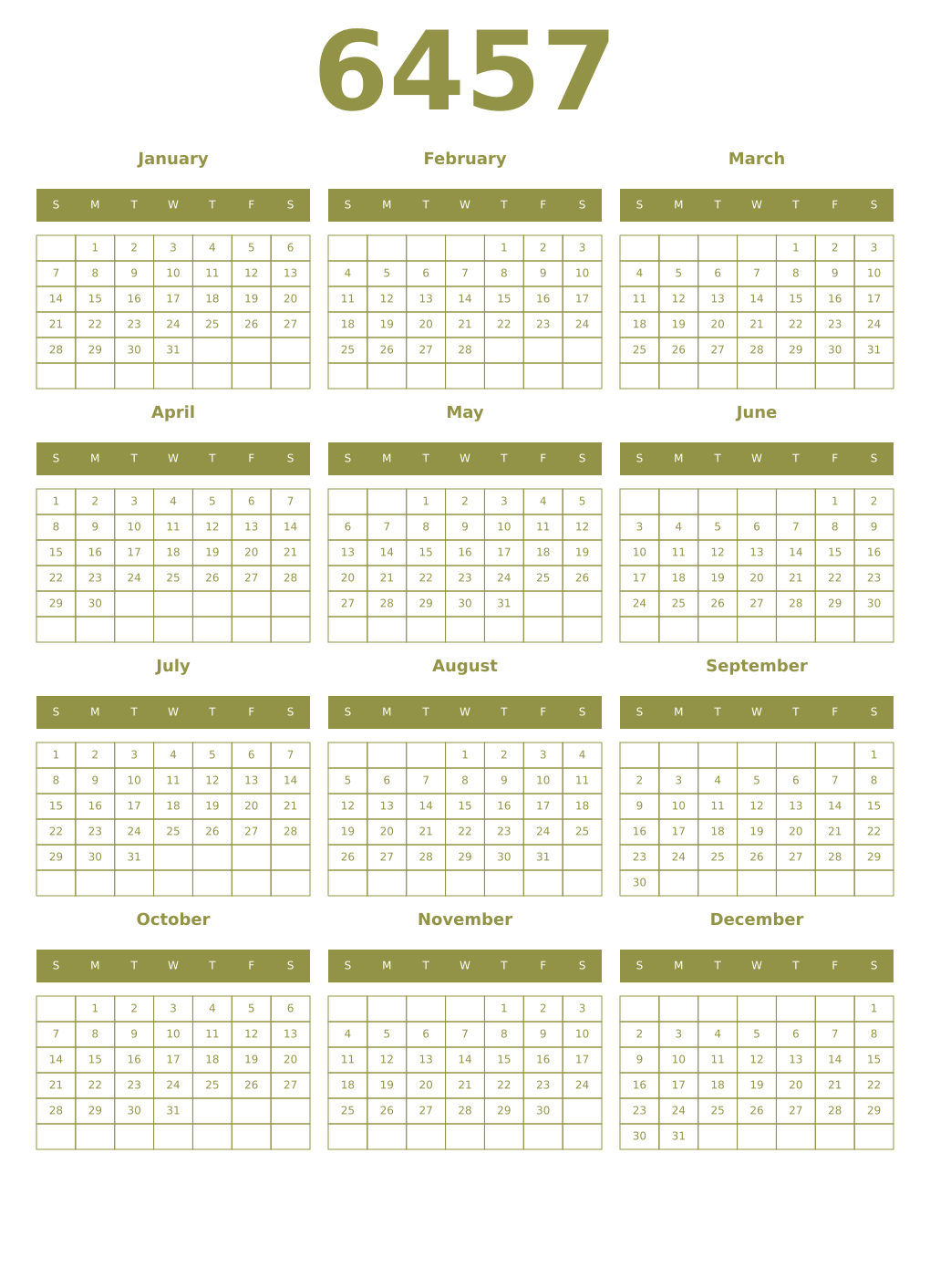 Printable 6457 Year Calendars eburnean