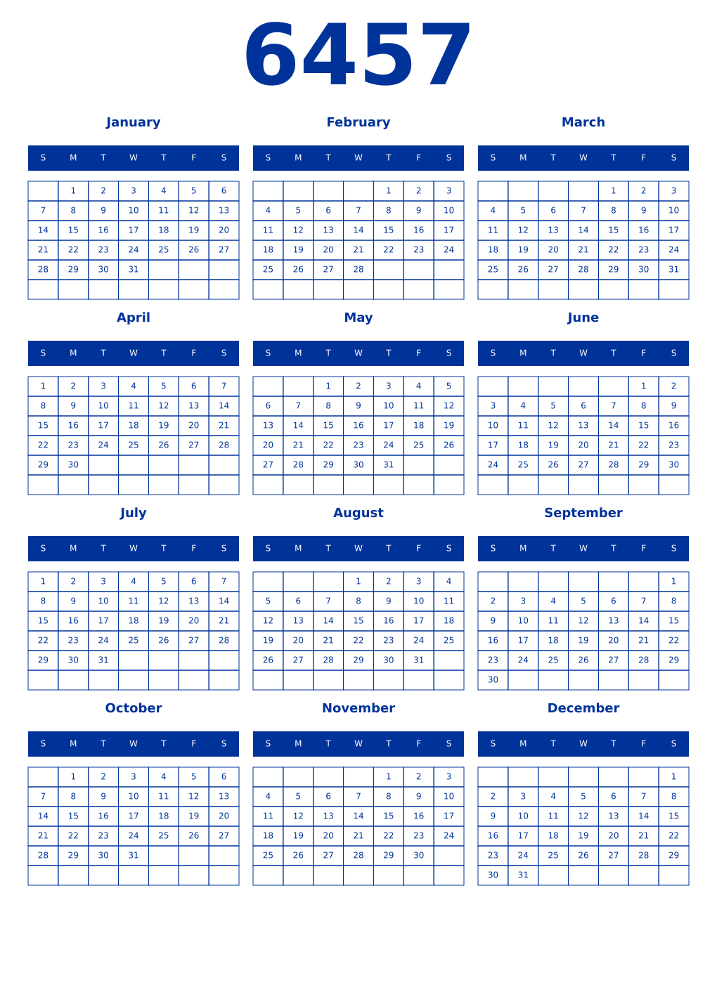 Printable 6457 Year Calendars smalt
