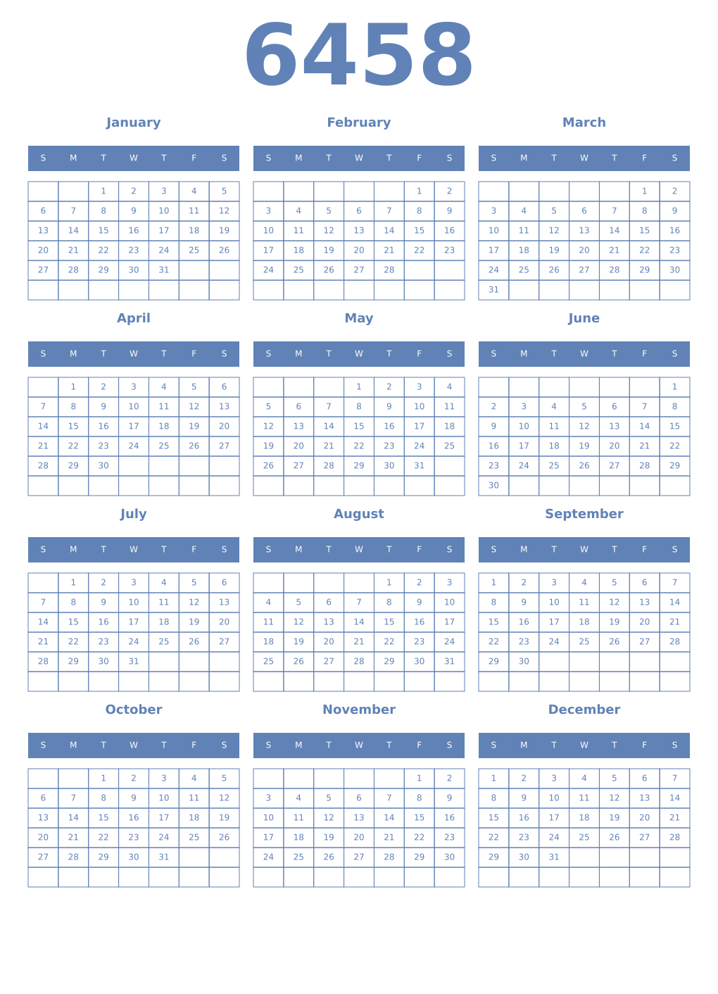 Printable 6458 Year Calendars glaucous