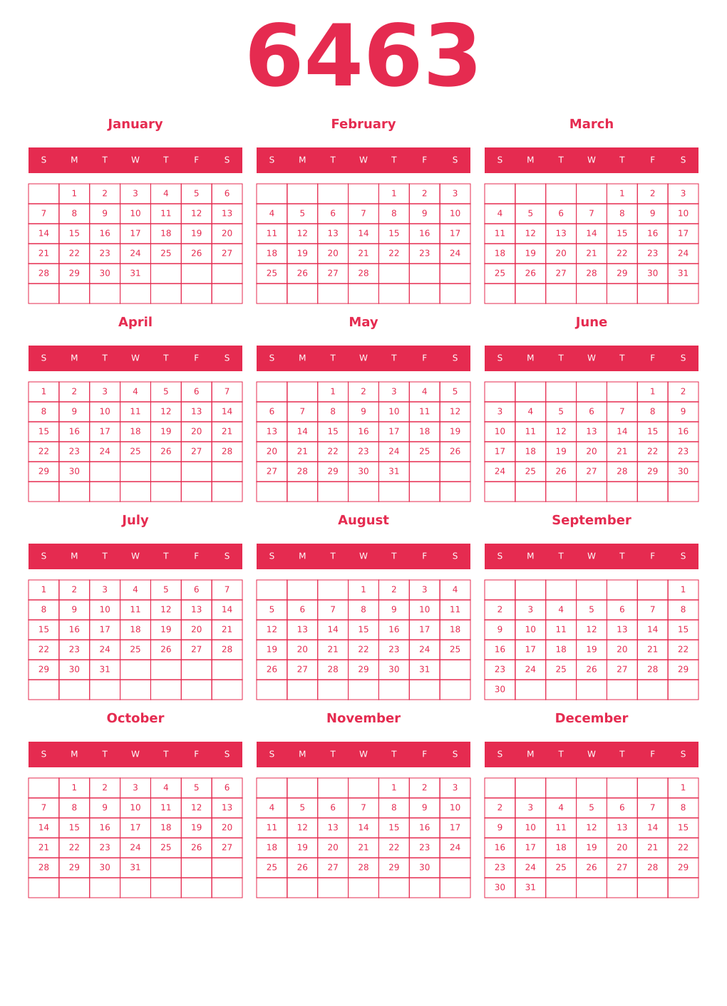 Printable 6463 Year Calendars amaranth