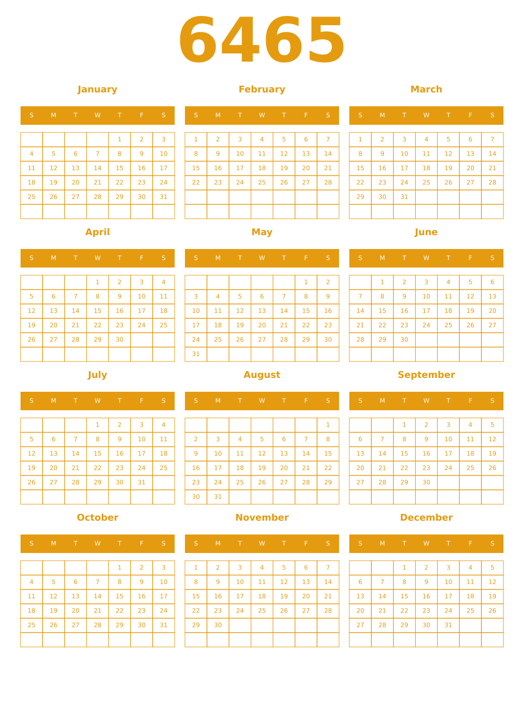 Printable 6465 Year Calendars gamboge