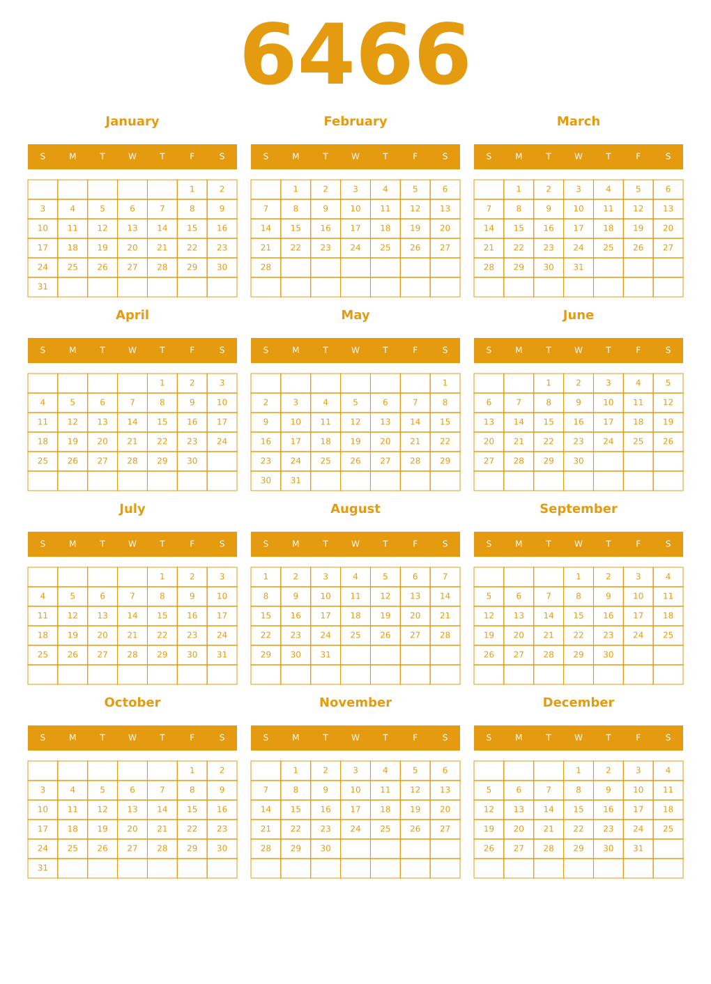 Printable 6466 Year Calendars gamboge