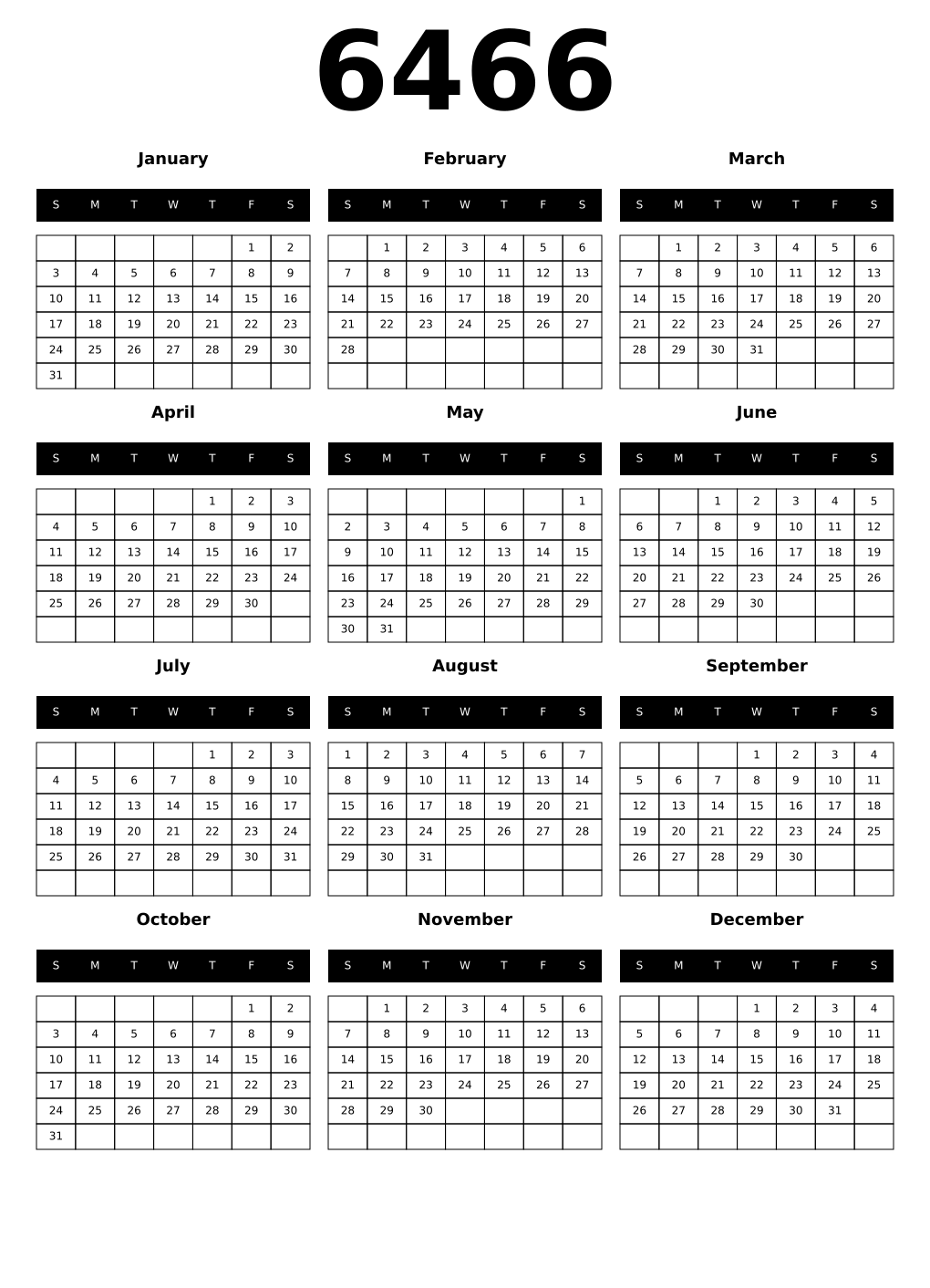 Printable 6466 Calendars