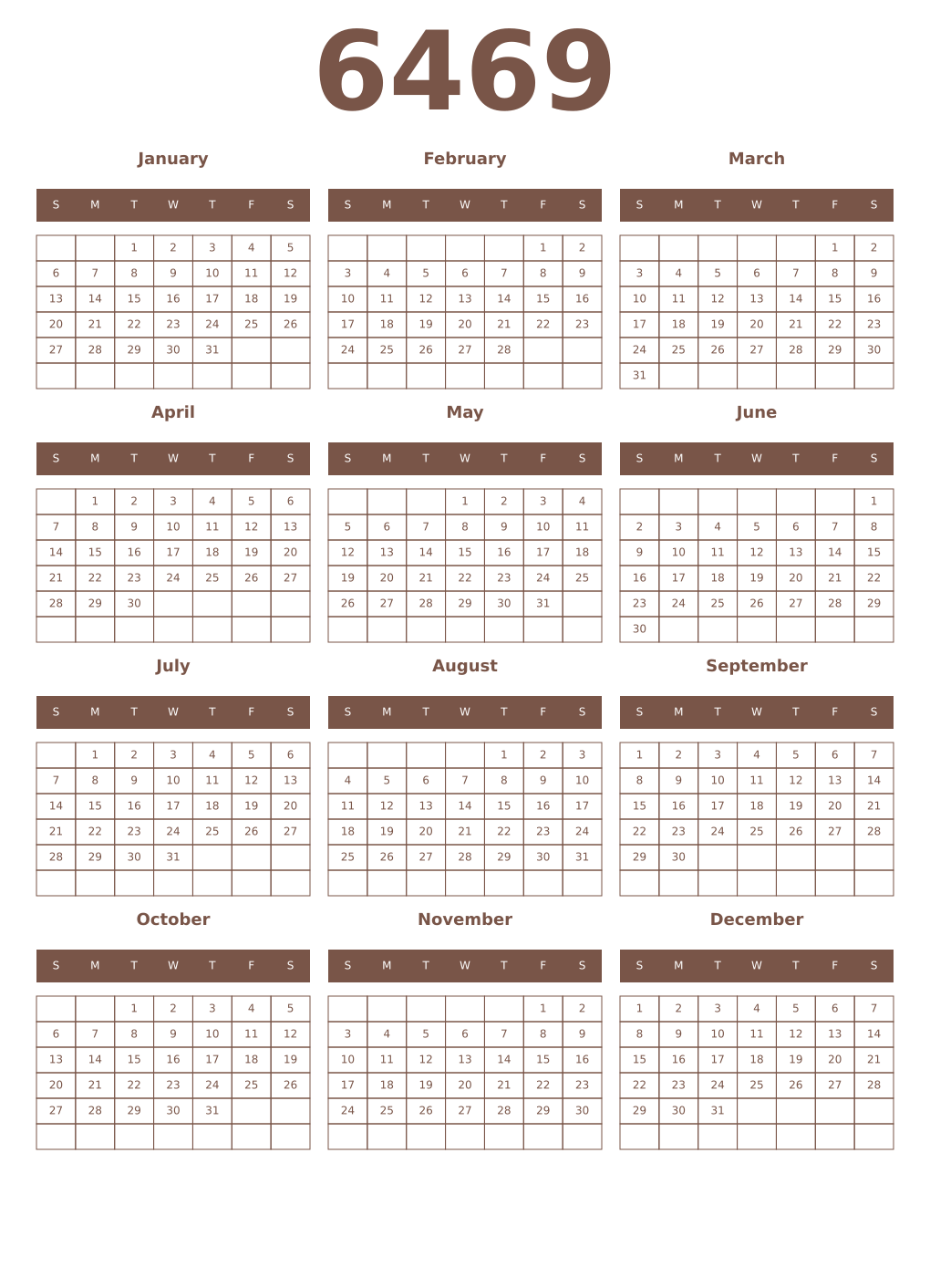Printable 6469 Year Calendars coffe