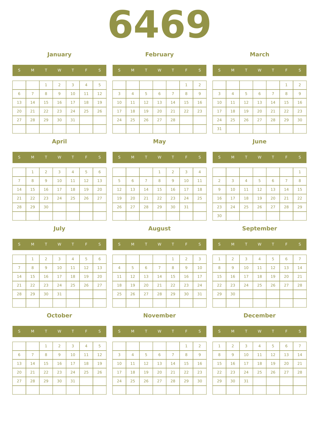 Printable 6469 Year Calendars eburnean