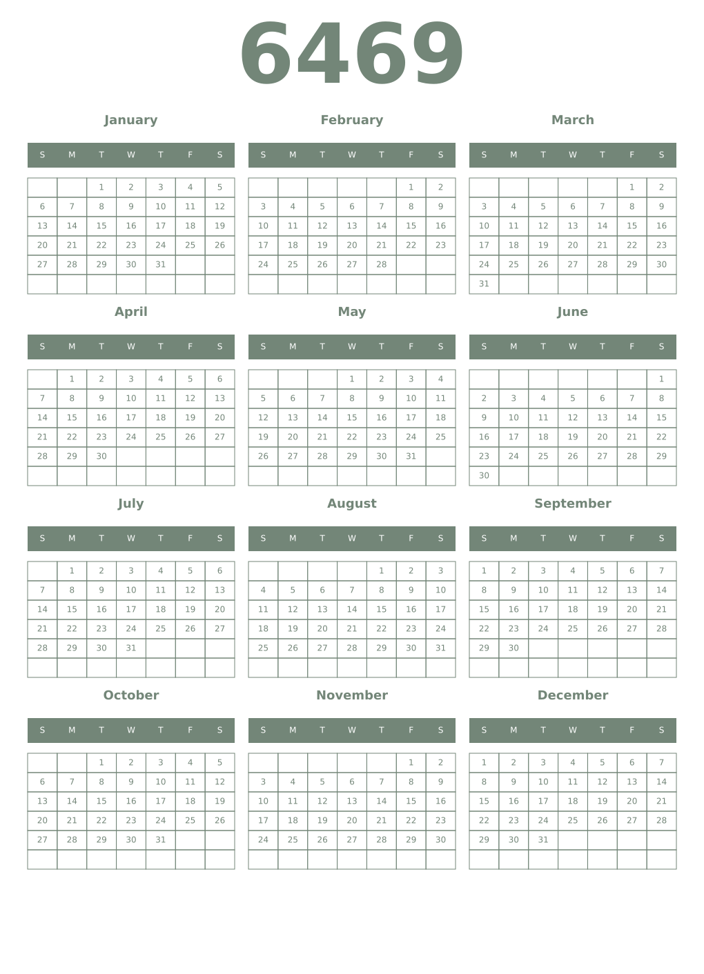 Printable 6469 Year Calendars xanadu