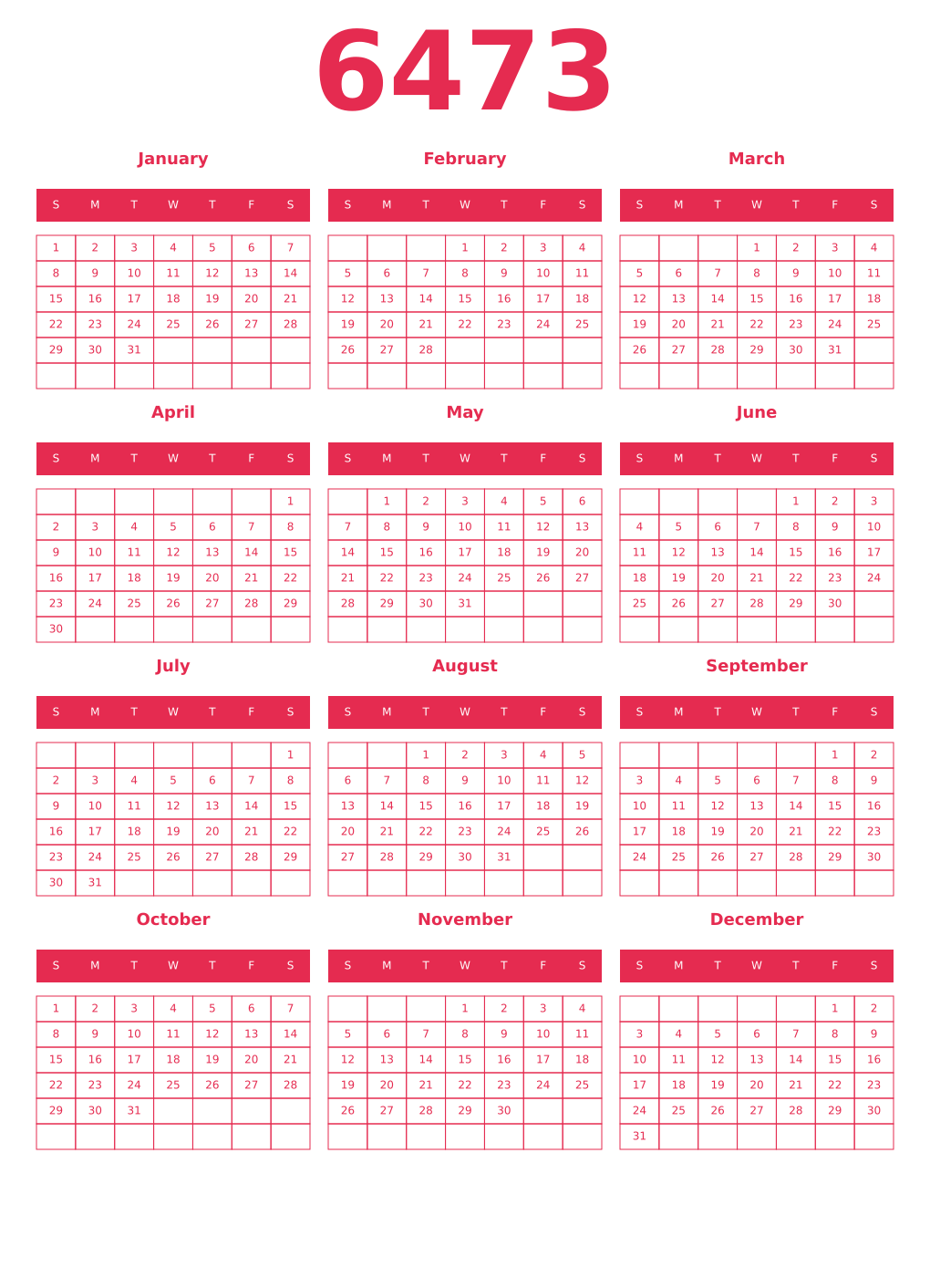 Printable 6473 Year Calendars amaranth