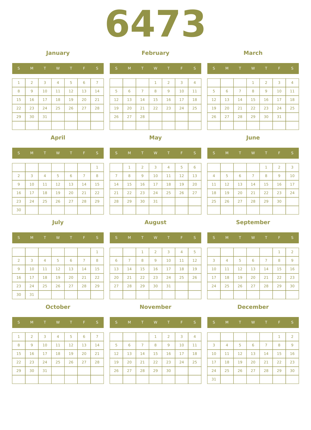 Printable 6473 Year Calendars eburnean