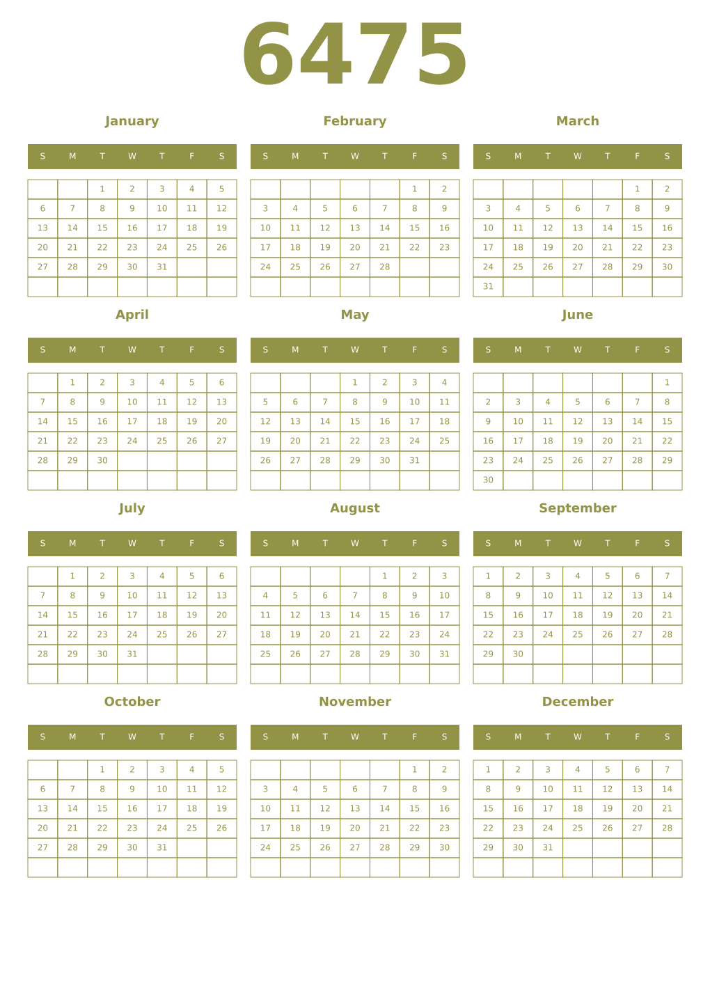Printable 6475 Year Calendars eburnean