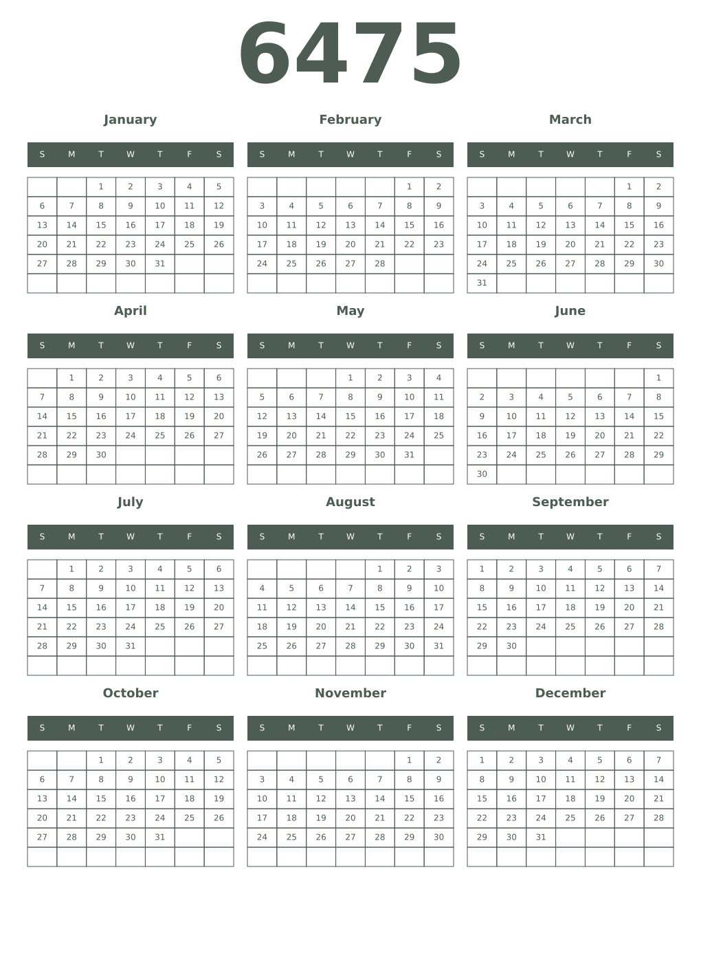 Printable 6475 Year Calendars feldgrau