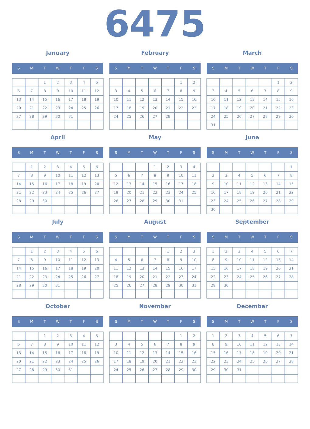Printable 6475 Year Calendars glaucous