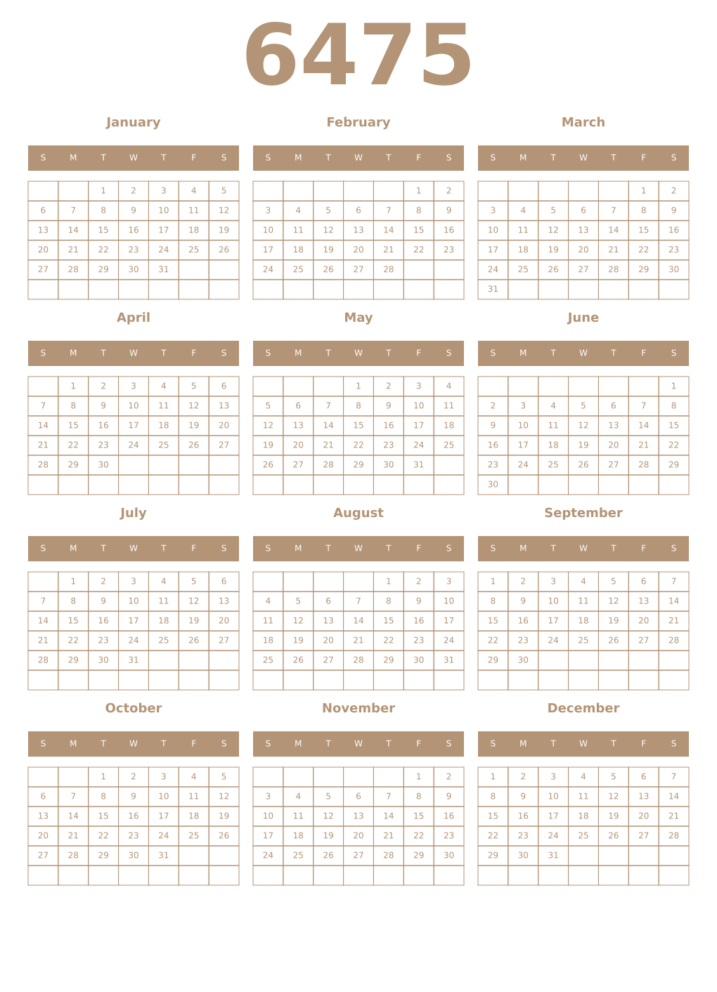 Printable 6475 Year Calendars isabelline