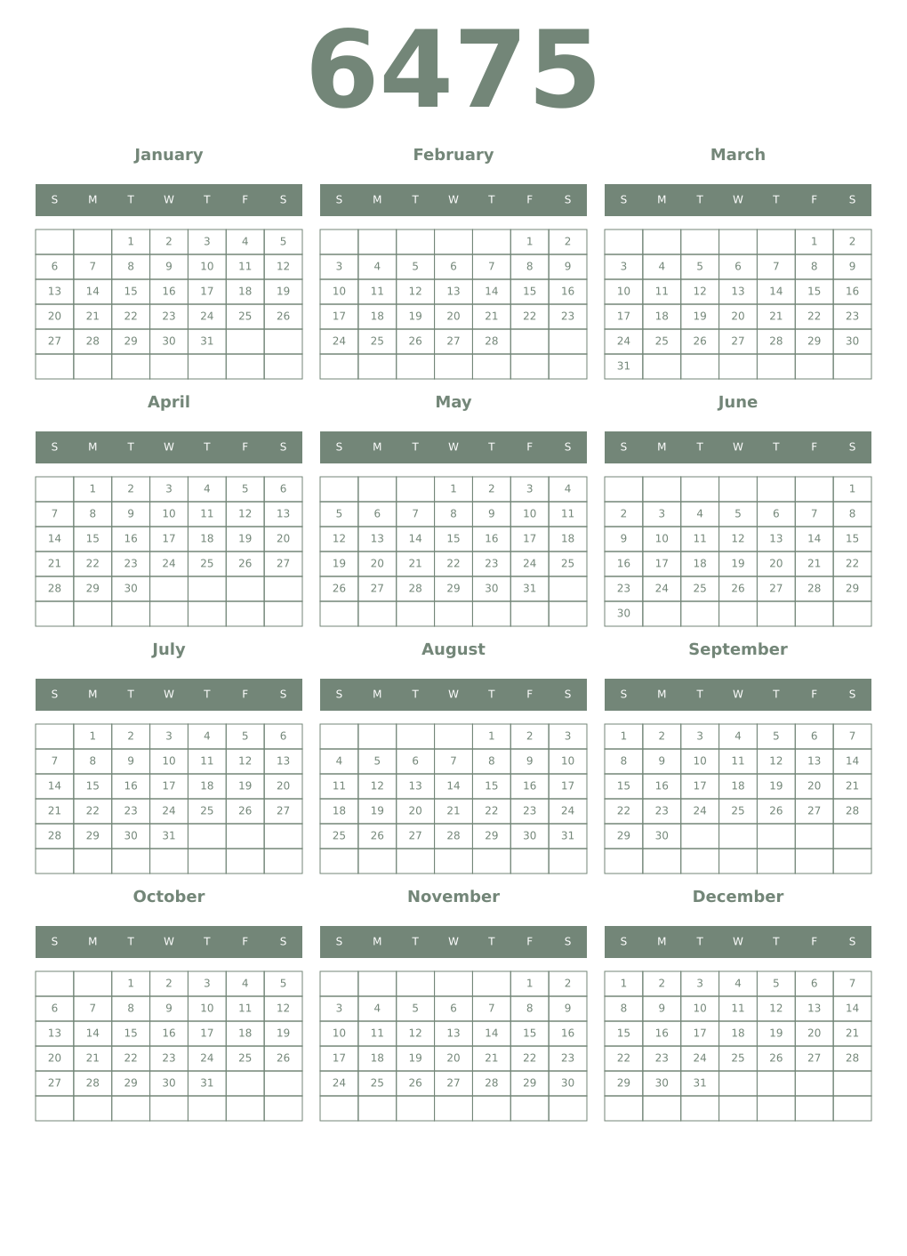 Printable 6475 Year Calendars xanadu