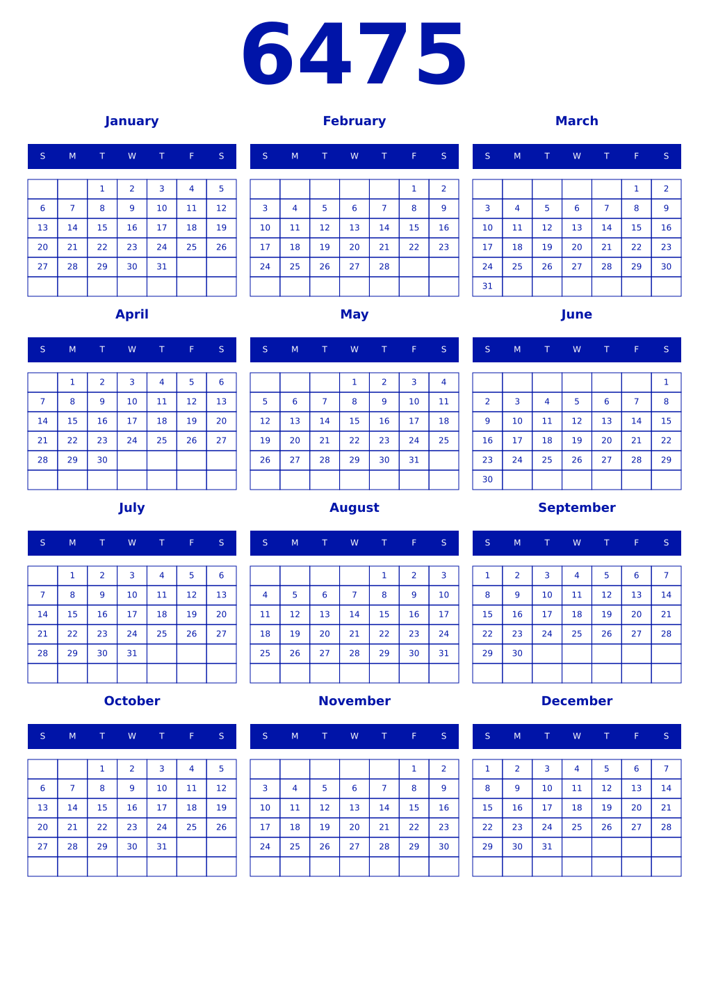 Printable 6475 Year Calendars zaffre