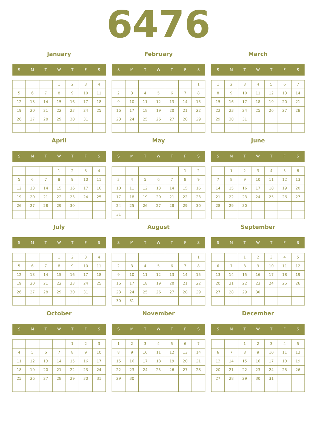 Printable 6476 Year Calendars eburnean