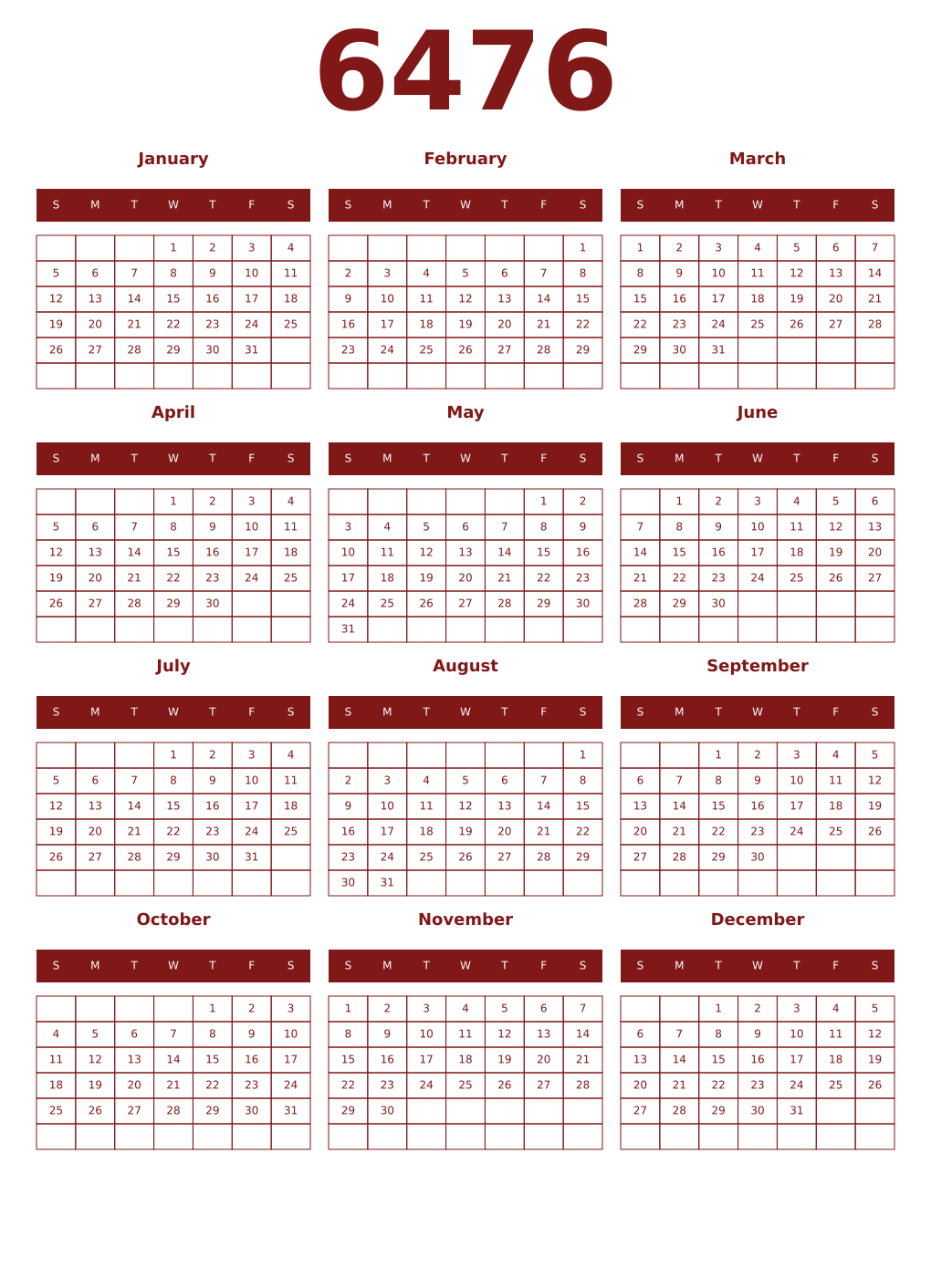 Printable 6476 Year Calendars falu