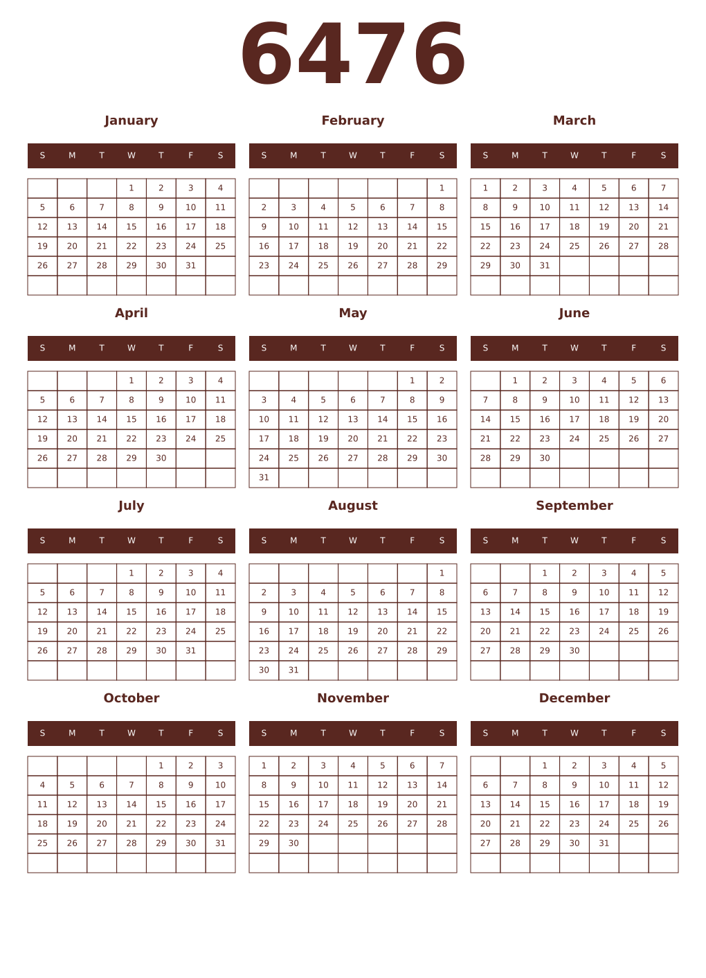 Printable 6476 Year Calendars mortuum